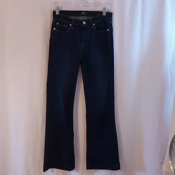 7 For All Mankind Women's Jeans Dojo Low Rise Dark Wash Flare Leg Size 28 - Picture 1 of 16